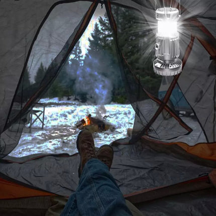 Portable Solar Camping Lantern with Fan USB Rechargeable Outdoor Tent LED Lights