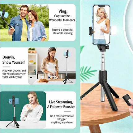Flexible Tripod Holder Stand Selfie Stick With Bluetooth Remote and Fill Light For Mobile Phone