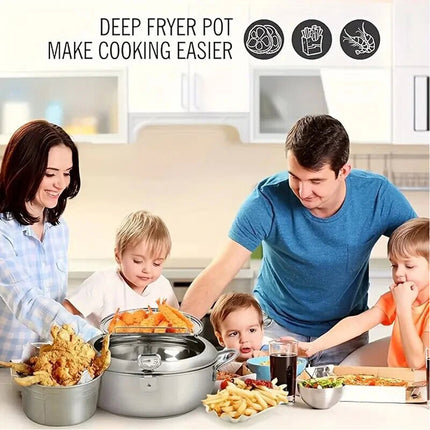 24CM Kitchen Stainless Steel Deep Fryer Frying Pot With Oil Drainer Thermometer & Lid