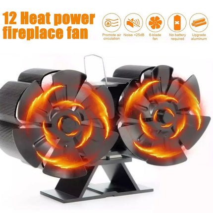 12 Blade Stove Top Fan Eco Heat Powered Wood Burning Log Fire Burner Stove Fan