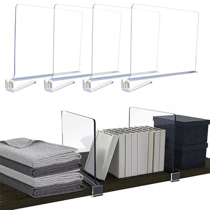 4Pcs Clear Acrylic Closet Shelf Bookcase Divider Baffle Separator Panel