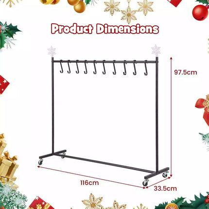 10-Hook Christmas Stocking Holder Stand on Wheels w/ 6 Removable Christmas Decor