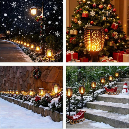 2 Pcs Outdoor Solar Flame Lights Fire LED Torch Garden Christmas Decorations Light