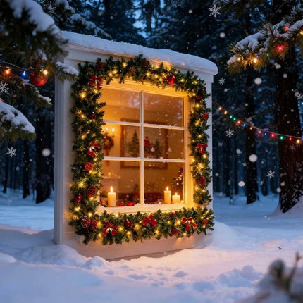 9Ft Pre-Lit Christmas Garland Festive Artificial Decoration with LED Lights