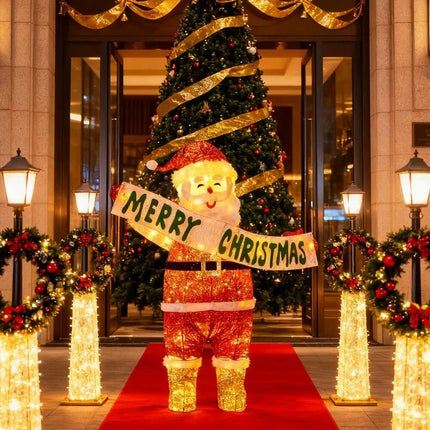 Christmas Decoration Santa with LED Lights Light up Solar Iron Frame Door Decor