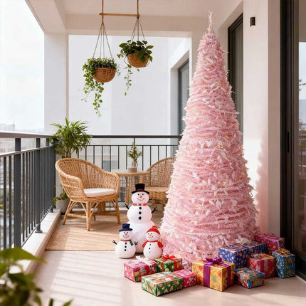 Pre-Decorated Pink Christmas Tree Foldable Holiday Decoration LED lights Xmas