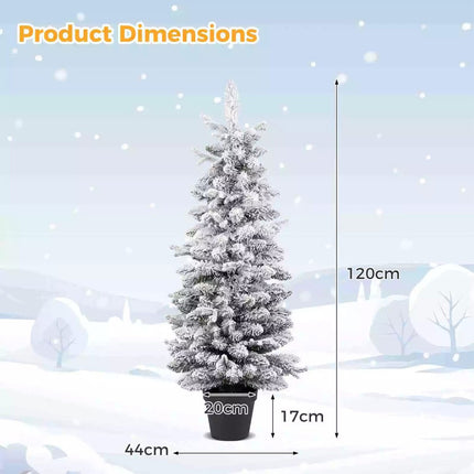 1.2M Pre-lit Potted Christmas Tree Snowy Xmas Decoration w/ 8 Lighting Modes PE