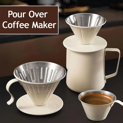 Pour Over Coffee Maker Gift Set Manual Grinder Portable Kettle Hand Bean Filter