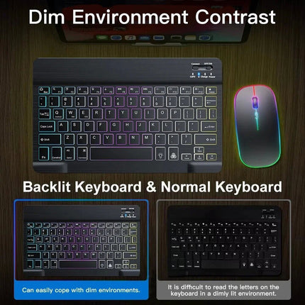 Black Bluetooth Wireless Keyboard Cordless Mouse Backlit Portable For Laptop Desktop