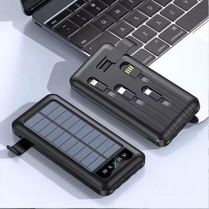 Black 10000mAh Power Bank Portable Charger Built-in Cables LED Display Powerbank Solar