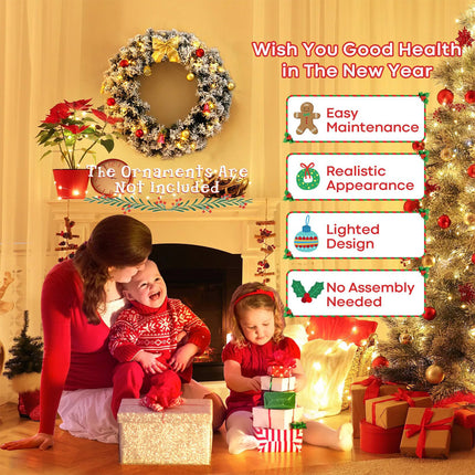60CM Christmas Garland Wreath Xmas Hanging Decoration LED Lights Window Wall