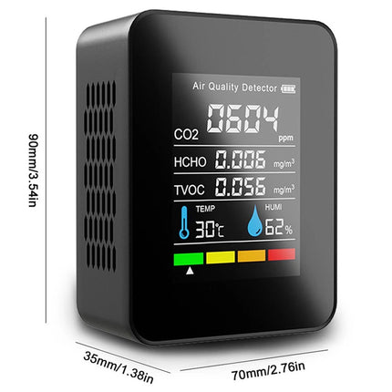 Black Portable CO2 Meter Home TVOC Air Quality Detector Temperature Humidity Monitor