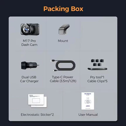 AZDOME M17 Pro Dash Cam 3K Camera Voice Activated Front WIFI Loop Recording GPS