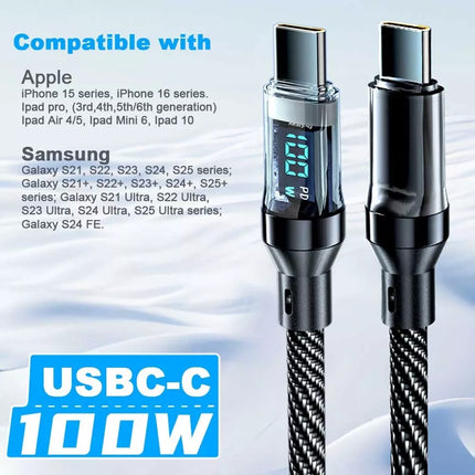 1m Type-C to Type-C Braided 100w Fast Charging Cable Charger Data Au