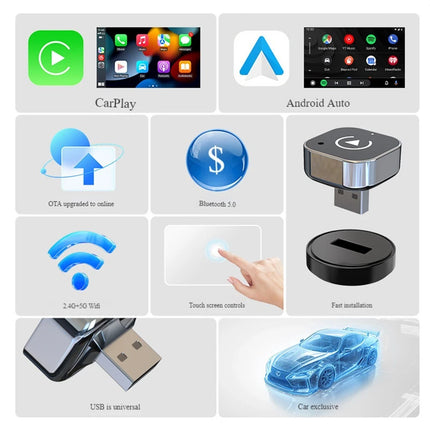 Wireless Carplay Android Auto Adapter USB Car Dongle Connect Box 2 in 1 Mini Box