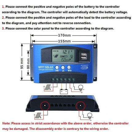 100A MPPT Solar Charge Controller LCD 12V/24V Lithium Battery Panel Regulator