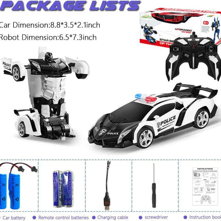 Transformer RC Robot Car 2 IN1 Remote Radio Control Xmas Gift Toys for Kids Black/White