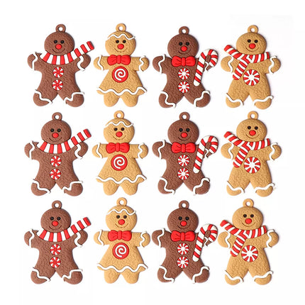 12PCs Gingerbread Man Christmas Tree Hanging Pendant Gift Tree Decor Ornament Set3