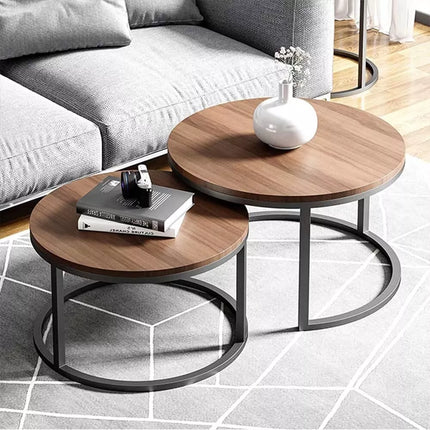 Set of 2 Round Wood Coffee Table Nesting Table End Sofa Bedside Side Furniture