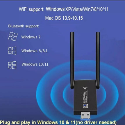 1300Mbps USB 3.0 Wireless WiFi Receiver Bluetooth Adapter 5GHz Dual Band Dongle