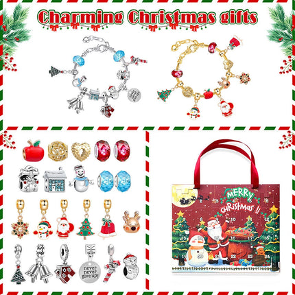 Christmas Advent Calendar Bracelet 24 Days Countdown Calendar DIY Charm Beads Red
