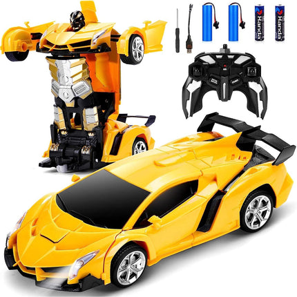 Yellow 1:18 Transformer RC Robot Car Remote Control For Kids Boys Toys 360° Rotating