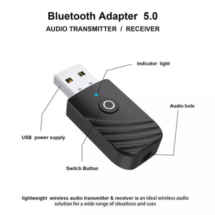 USB Bluetooth 5.0 Transmitter Receiver Audio Adapter AUX 3.5mm TV CAR PC Speaker