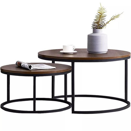Set of 2 Round Wood Coffee Table Nesting Table End Sofa Bedside Side Furniture