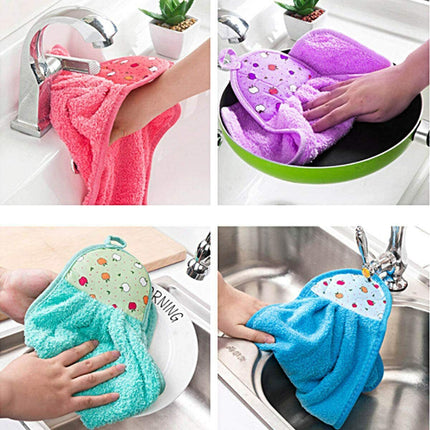 x3 Quick Dry Hand Towel Flower Kitchen Hanging Water Absorbent Soft Wipe Coral