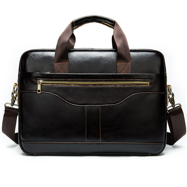 14'' Genuine Leather Briefcase Travel Shoulder Handbags Men Business Laptop Bag Dark Brown