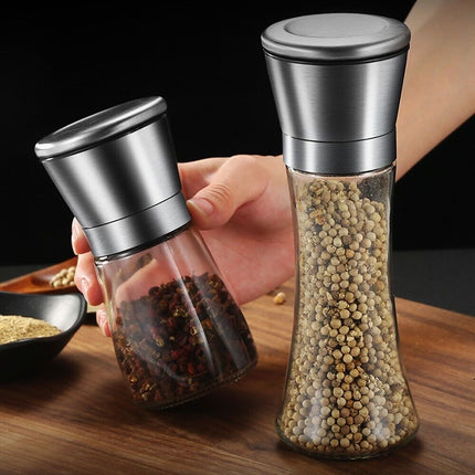 Small 2x Stainless Steel Salt and Pepper Grinder Manual Ceramic Mills Glass Kitchen