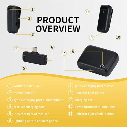 2Mic Wireless Lavalier Microphone For Phone Android iPhone iPad Vlog Live Stream