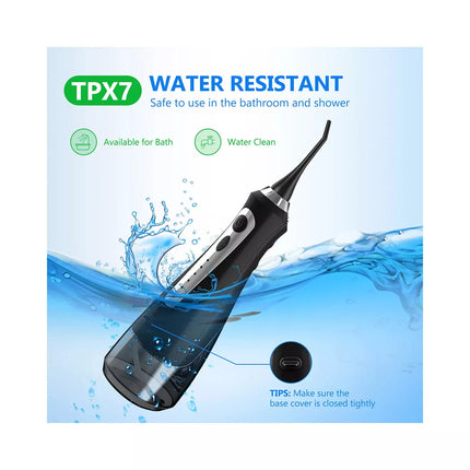 Cordless Water Flosser Dental Oral Irrigator Floss Pick Teeth Cleaner w/Jet Tips Black