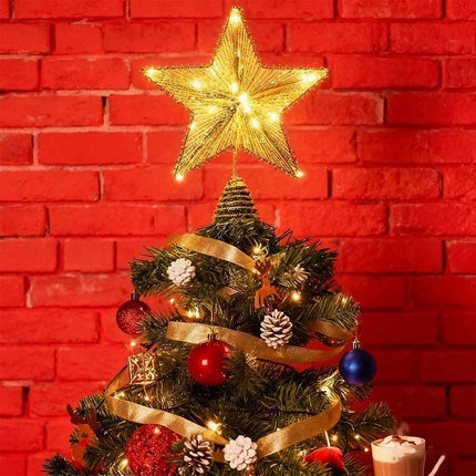 Gold Christmas Tree Topper Star Light Xmas Toppers Decorations Battery Operated