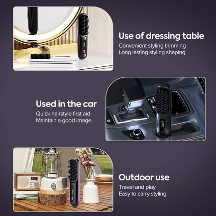 Cordless Hair Straightener Brush Straighteners Portable Hot Comb Rechargeable Black