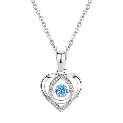 Women Crystal Necklace Chain Blue Diamond Love Jewelry Gift Romantic For Her