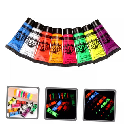 8pcs Fluorescent Face Paint Set Glow Art Neon Makeup for Adults Boys and Girls