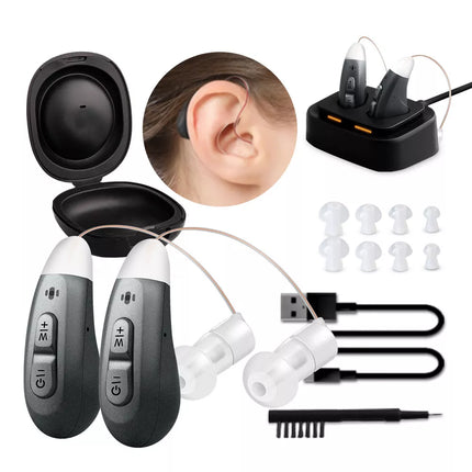 1 Pair Rechargeable Hearing Aids BTE Visible Hearing Amplifier Sound Enhance