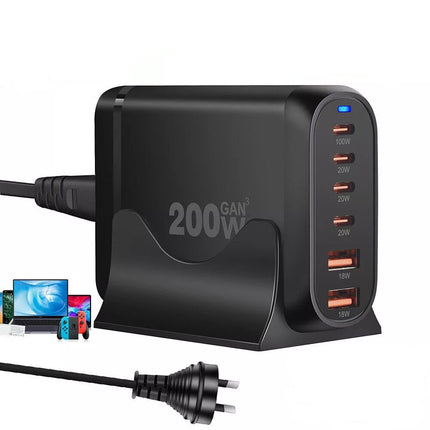 200w Gan USB C Fast Charging Station 6 Ports Pd Type C Charger For iPhone Laptop