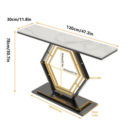 Authentic Stone Top Console Table Long Hall Table with Heavy Duty Geometric Base