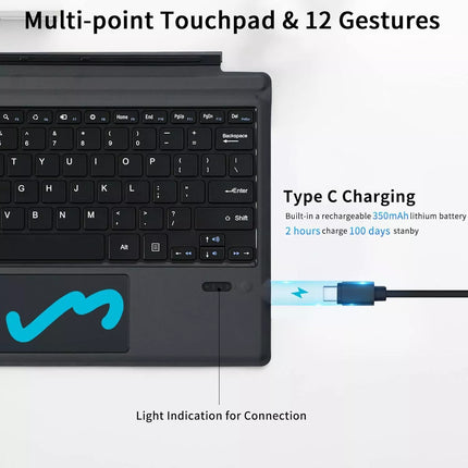 Bluetooth Keyboard Backlit Wireless Touchpad For Microsoft Surface Pro 3/4/5/6/7