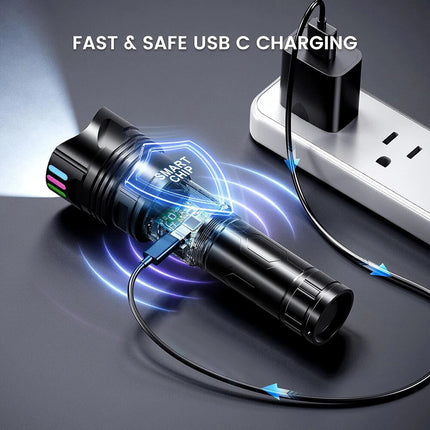 1500000lm LED Flashlight Torch Zoom Light Super Bright Camping Rechargeable Lamp