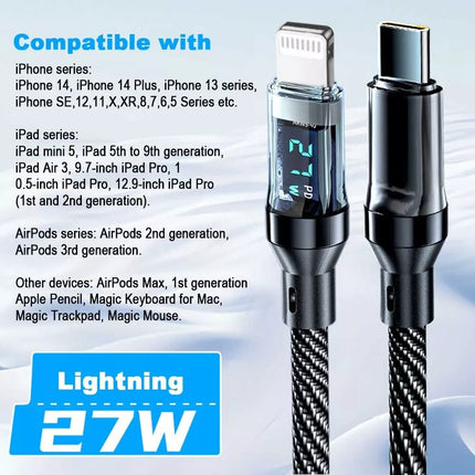 2m Usb C to Lightning Braided 27w Fast Charging Cable Charger Data