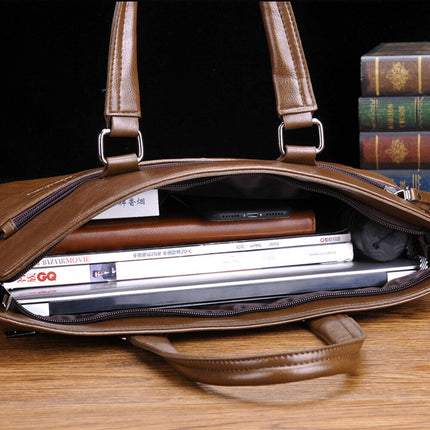 14'' Mens Leather Shoulder Bag Handbag Business Briefcase Crossbody Tote Men