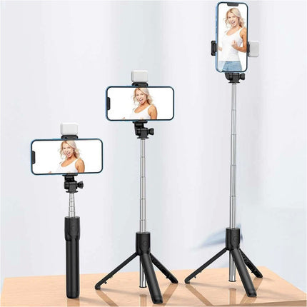 Flexible Tripod Holder Stand Selfie Stick With Bluetooth Remote and Fill Light For Mobile Phone