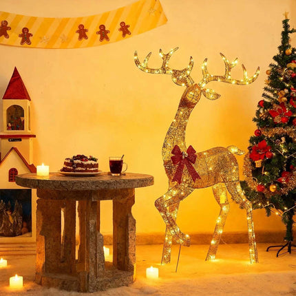 6ft Christmas Decoration Reindeer LED Lights Light up Solar Iron Frame Door De