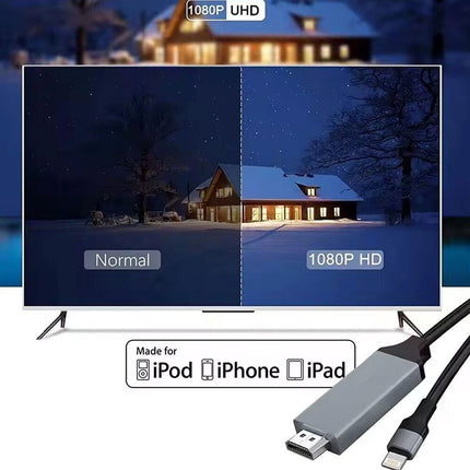 Black 2m MFi Certified 8-Pin to HDMI Cable Digital TV AV Adapter For iPhone 14 13 iPad