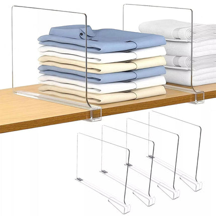 4Pcs Clear Acrylic Closet Shelf Bookcase Divider Baffle Separator Panel
