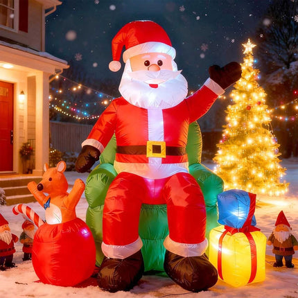 7.5ft Inflatable Santa Claus on Sofa with Gift Box Built-in LED Lights Christmas