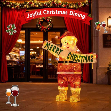 Christmas Decoration Santa with LED Lights Light up Solar Iron Frame Door Decor